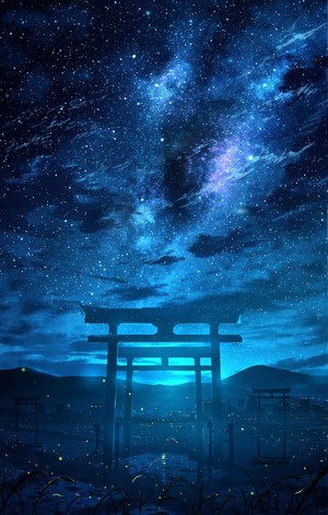 Anime Torii Gates Under a Starry Night Sky