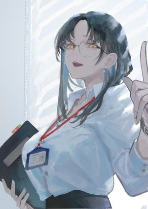 Anime girl with glasses holding a folder