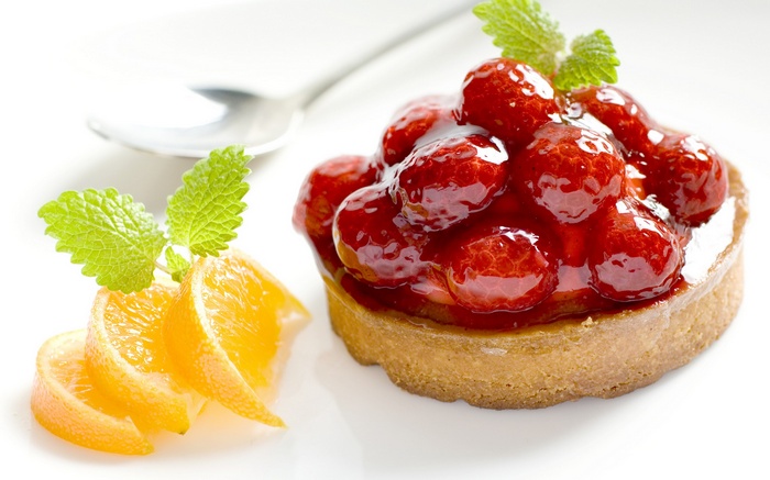Strawberry Tart with Orange Slices and Mint