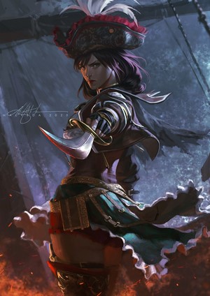 Pirate woman with sword and hat