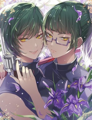 Maki and Mai Zenin from Jujutsu Kaisen with a gun