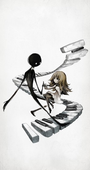 Deemo: Girl and shadowy figure on piano keys