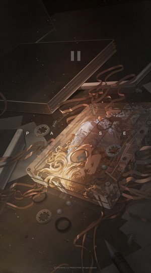 Anime girl in cassette tape with PAUSE text