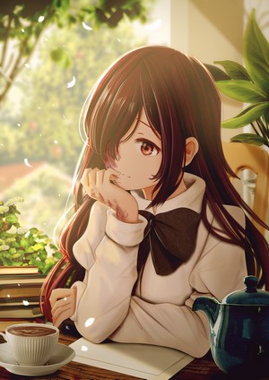 Hanako Ikezawa from Katawa Shoujo Relaxing with Coffee