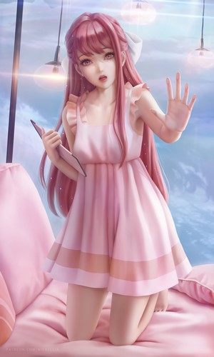 Rin from Shelter in a pink dress