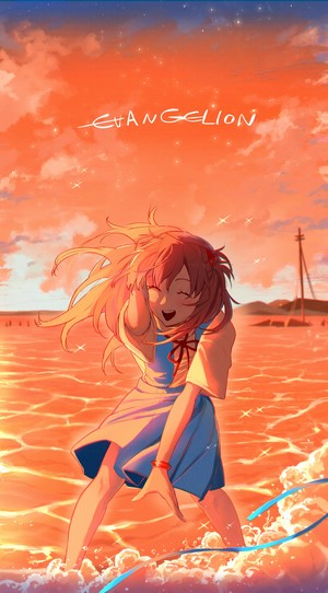 Asuka Langley Soryu from Neon Genesis Evangelion on the beach