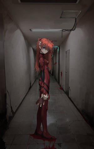 Asuka Langley Soryu from Neon Genesis Evangelion holding a doll