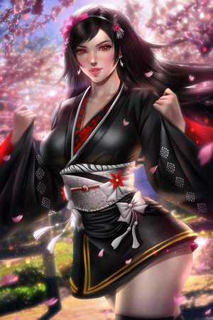 Tifa Lockhart from Final Fantasy in a Kimono