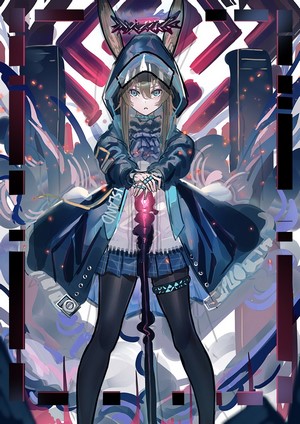 Amiya from Arknights holding a staff