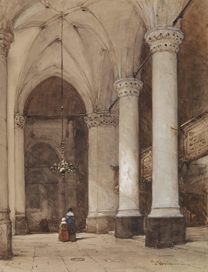 Interior of a church with two figures