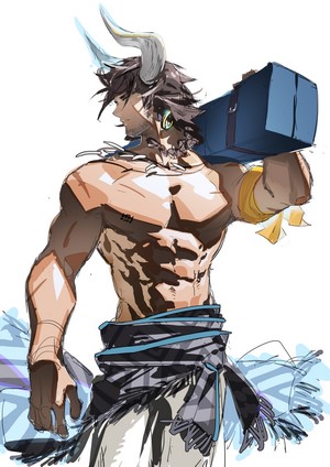 Minotaur character from Arknights with horns and muscles