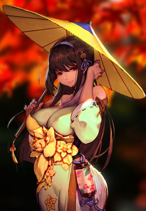 Anime girl with umbrella and kimono