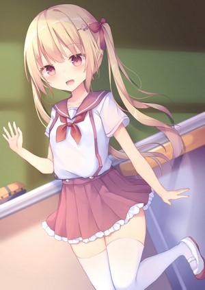 Anime girl with blonde twintails in school uniform