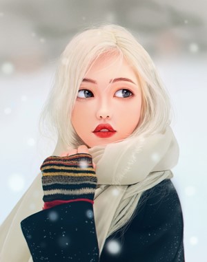 Woman with blonde hair in the snow