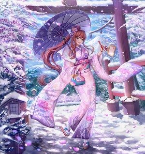 Monika from Doki Doki Literature Club in a Kimono