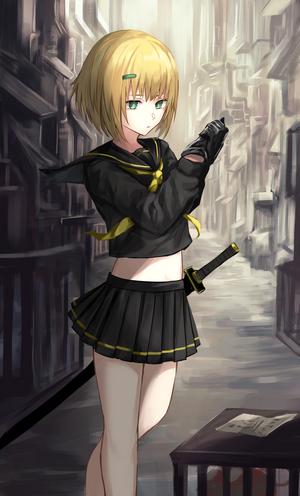 Anime girl with sword and school uniform