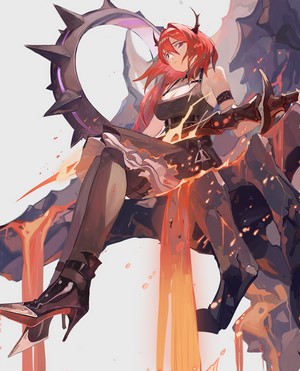 horns redhead anime girls Surtr anime Arknights