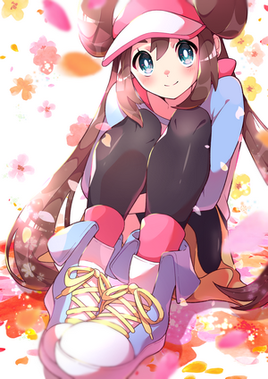 Rosa from Pokémon surrounded by flowers