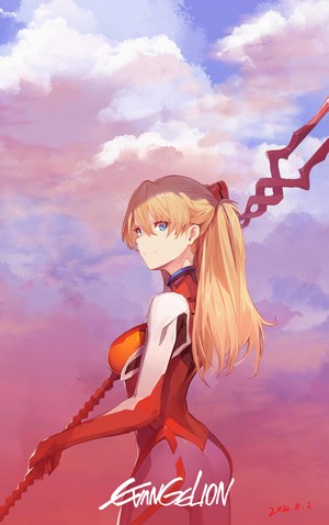 Asuka Langley Soryu from Neon Genesis Evangelion holding a spear