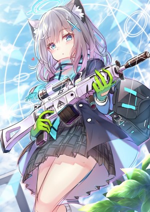 Shiroko from Blue Archive holding a rifle