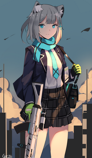 Shiroko from Blue Archive holding a rifle