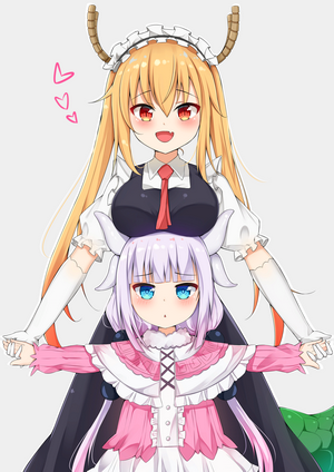 anime girls, maid outfit, pink hair, white background, Tohru (Kobayashi ...