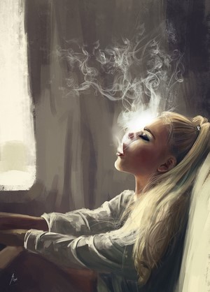 Woman smoking, digital painting by Reha Sakar