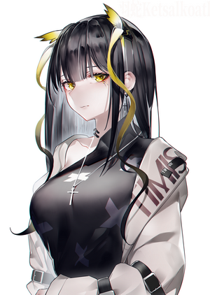 Anime Girl with Black Hair and Yellow Eyes