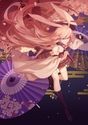Yae Sakura from Honkai Impact 3rd with umbrellas