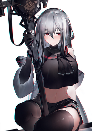 Skadi from Arknights holding a weapon