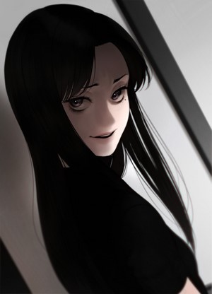 Anime girl with black hair and black eyes