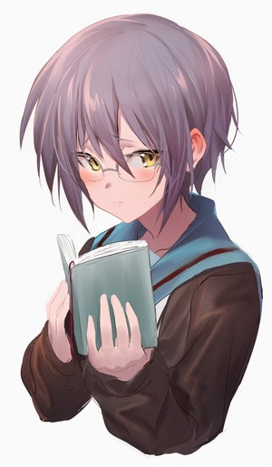 Nagato Yuki from The Melancholy of Haruhi Suzumiya reading a book