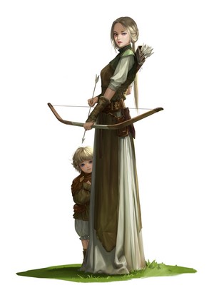 Archer woman with child and bow
