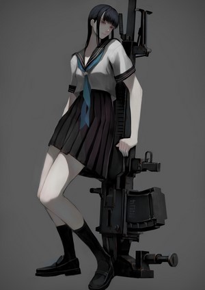 Anime girl in school uniform with a weapon