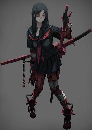 Anime girl with katana and cyborg legs
