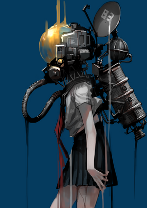 Anime girl with cyborg enhancements and a blue background