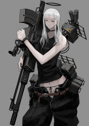 Anime girl with a large rifle and equipment