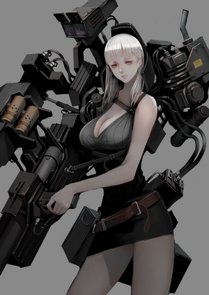 Girl with a large weapon and mechanical suit