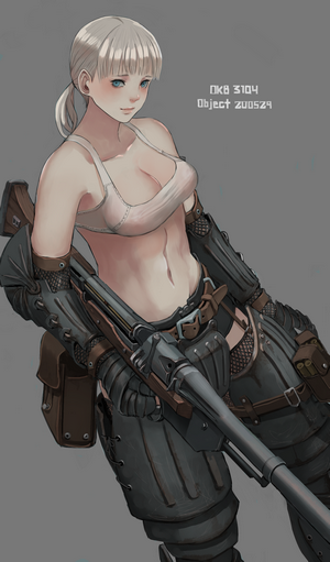 Girl with rifle, science fiction, cyborg