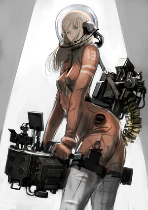 Anime girl in a futuristic suit with a weapon