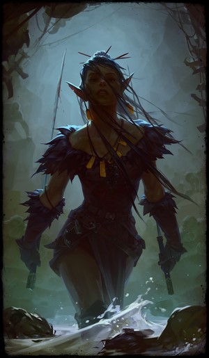 Warrior Woman with Blue Hair Standing in Water