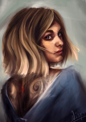Digital art portrait of a woman with blonde hair and a tattoo