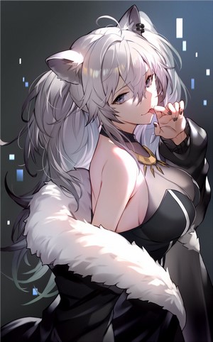 Shishiro Botan with Silver Hair and Animal Ears
