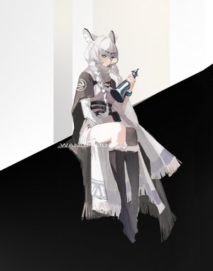 Hatsuyuki from Arknights holding a bottle