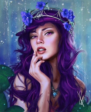 Purple-Haired Woman with Flower Crown by Paulina Bochniak