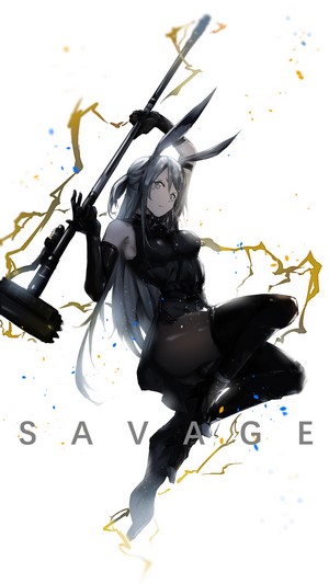 Savage from Arknights holding a weapon