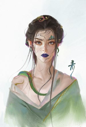 Fantasy art portrait of a woman with a snake