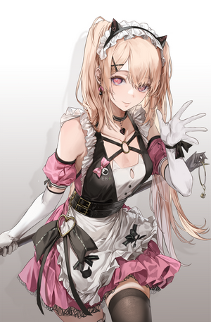 Anime girl with blonde hair and cat ears in a maid outfit