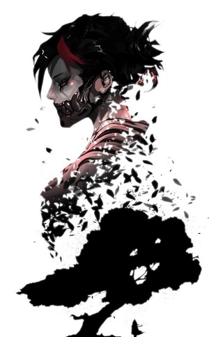 Digital art of a woman with mechanical jaw and dissolving body