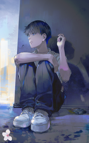 Ikari Shinji from Neon Genesis Evangelion listening to music
